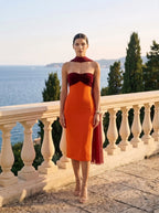 Vestido midi de invitada bicolor Vezza, frontal